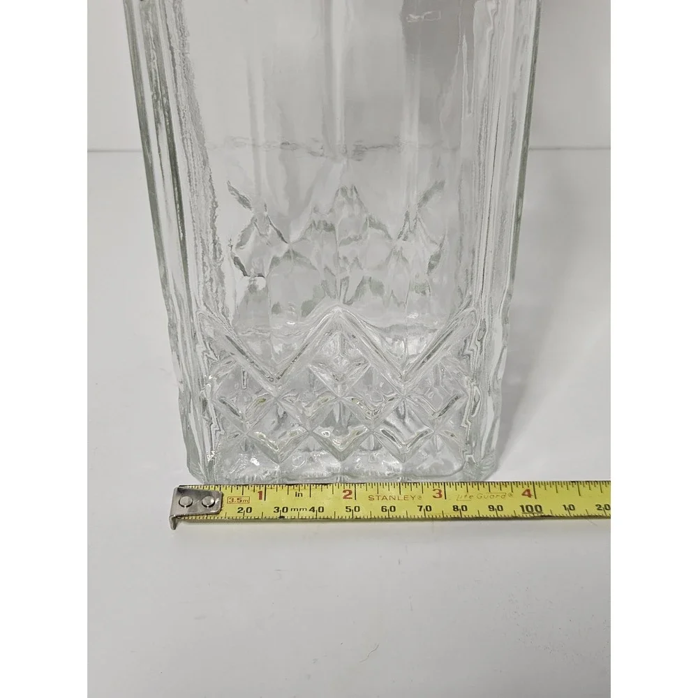 Vintage Glass Whiskey Decanter Square Diamond Cut Liquor Bourbon Bottle Stopper